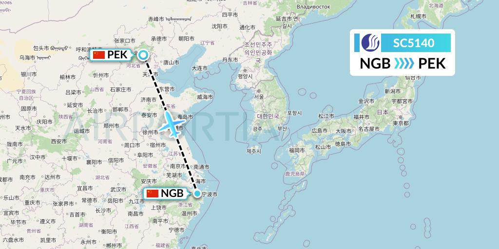 SC5140 Shandong Airlines Flight Map: Ningbo to Beijing