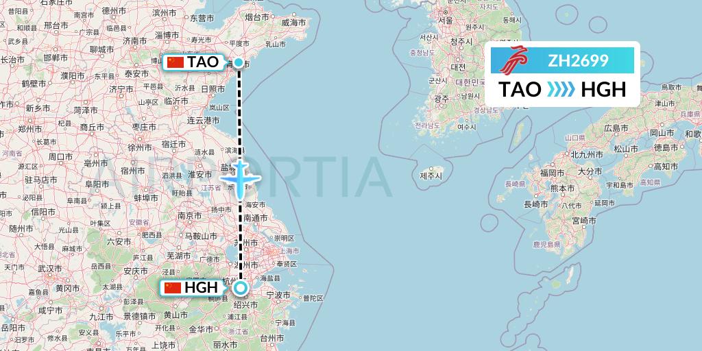 ZH2699 Shenzhen Airlines Flight Map: Qingdao to Hangzhou