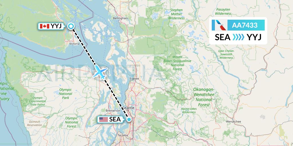 AA7433 American Airlines Flight Map: Seattle to Victoria