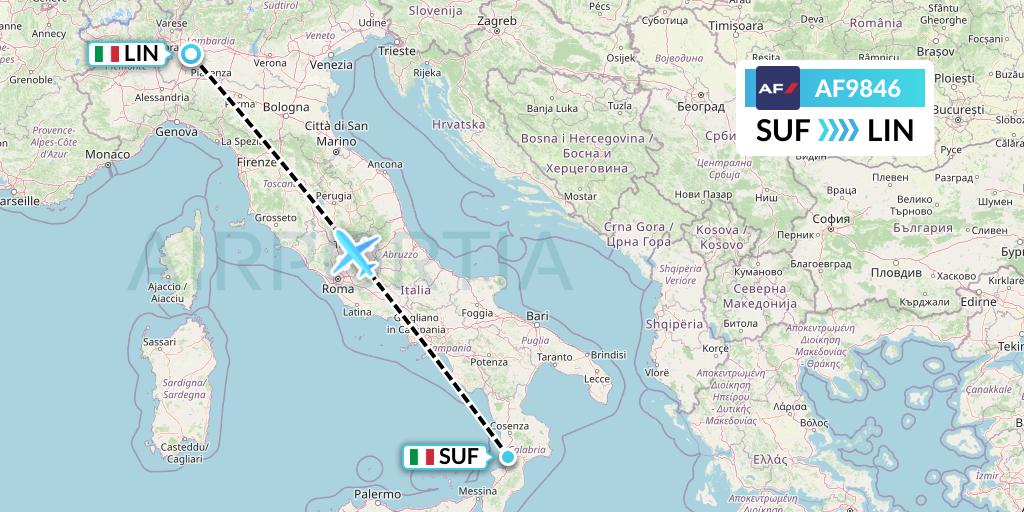 AF9846 Air France Flight Map: Lamezia Terme to Milan