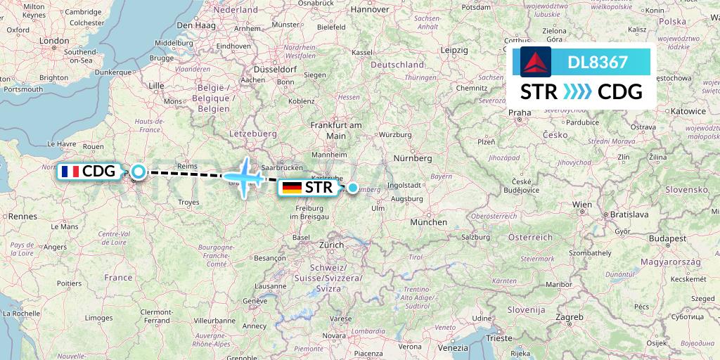 DL8367 Delta Air Lines Flight Map: Stuttgart to Paris