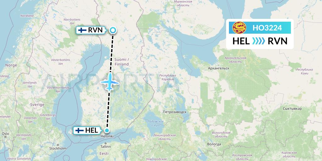 HO3224 Juneyao Airlines Flight Map: Helsinki to Rovaniemi