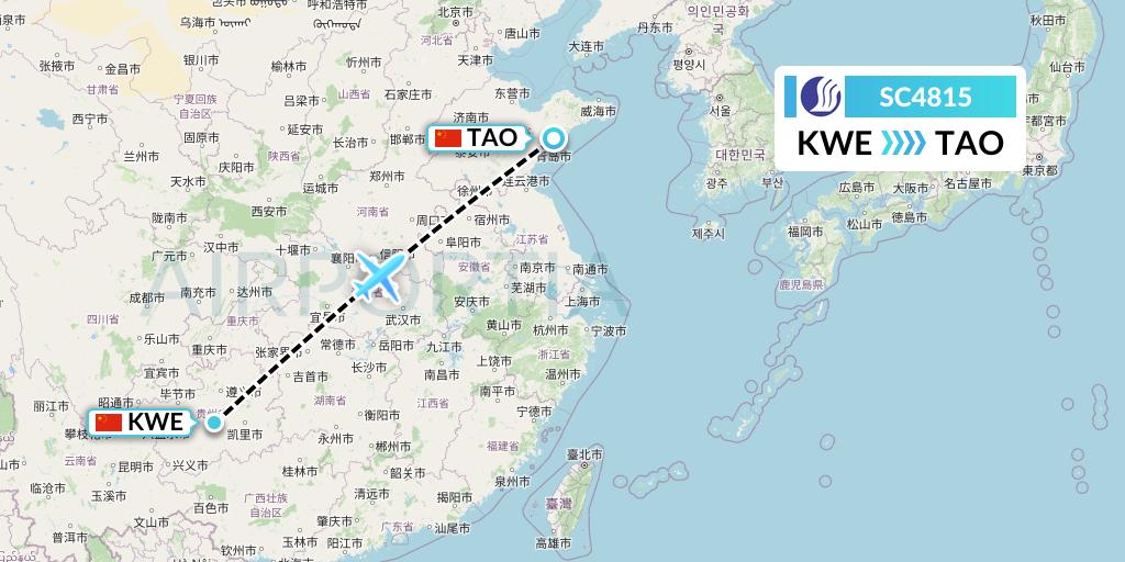 SC4815 Shandong Airlines Flight Map: Guiyang to Qingdao