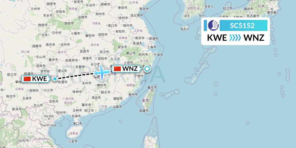 SC5152 Shandong Airlines Flight Map: Guiyang to Wenzhou