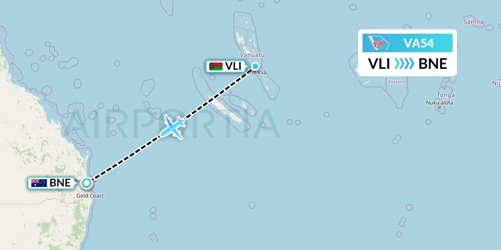 VA54 Virgin Australia Flight Map: Port Vila to Brisbane