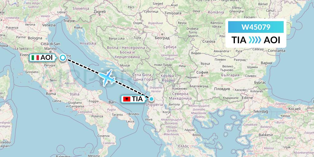 W45079 Wizz Air Malta Flight Map: Tirana to Ancona