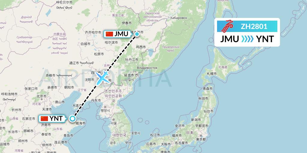 ZH2801 Shenzhen Airlines Flight Map: Jiamusi to Yantai
