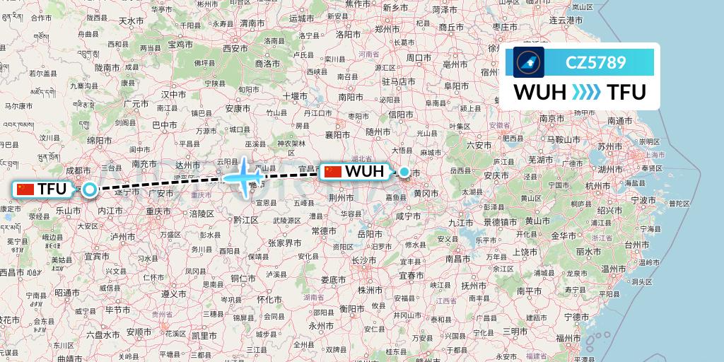 CZ5789 China Southern Airlines Flight Map: Wuhan to Chengdu