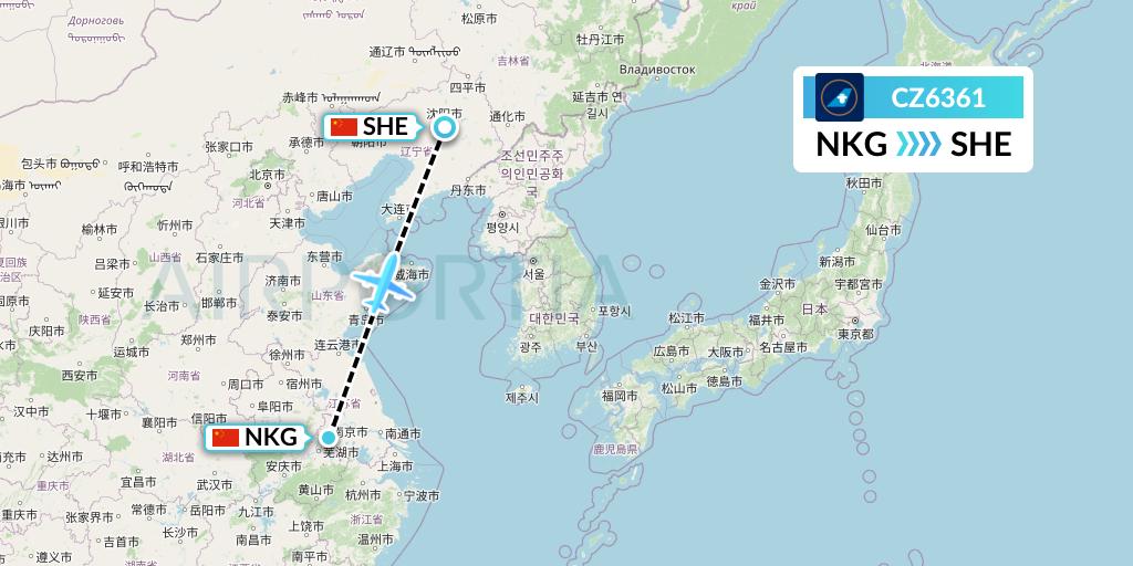 CZ6361 China Southern Airlines Flight Map: Nanjing to Shenyang