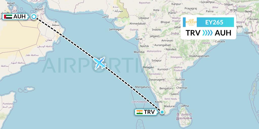 EY265 Etihad Airways Flight Map: Thiruvananthapuram to Abu Dhabi