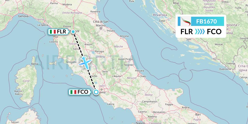 FB1670 Bulgaria Air Flight Map: Florence to Rome