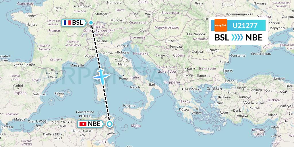 U21277 EasyJet Flight Map: Basel to Enfidha