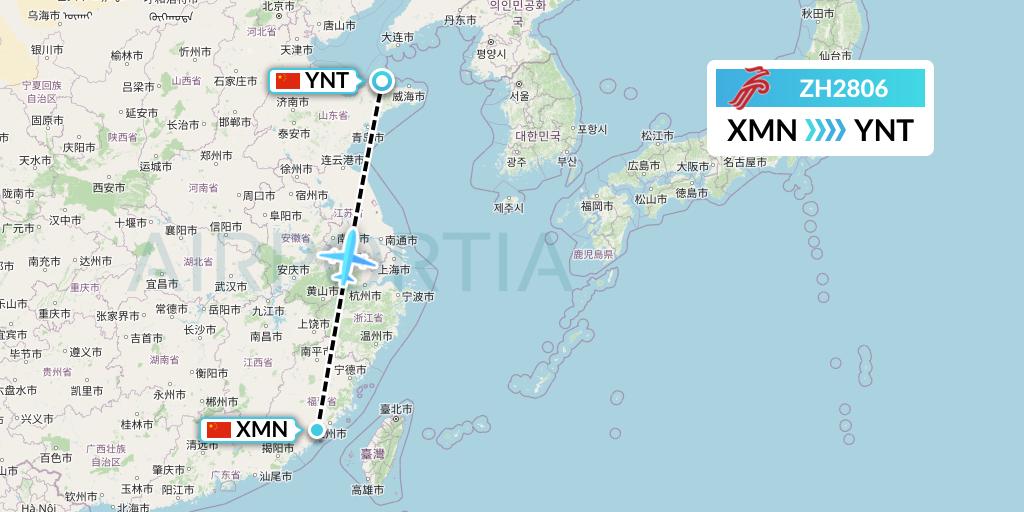 ZH2806 Shenzhen Airlines Flight Map: Xiamen to Yantai