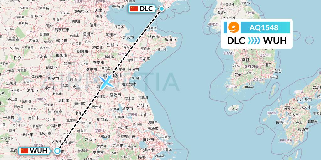 AQ1548 9 Air Flight Map: Dalian to Wuhan