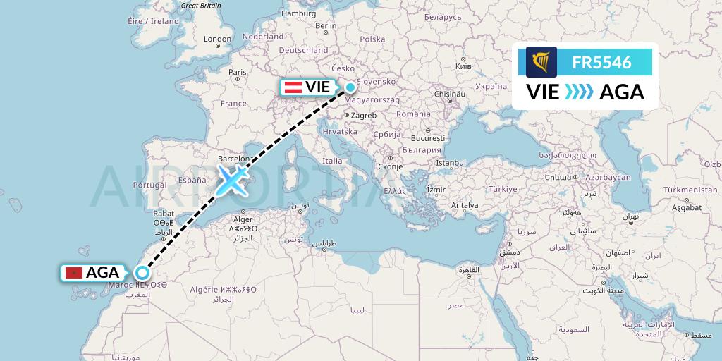 FR5546 Ryanair Flight Map: Vienna to Agadir