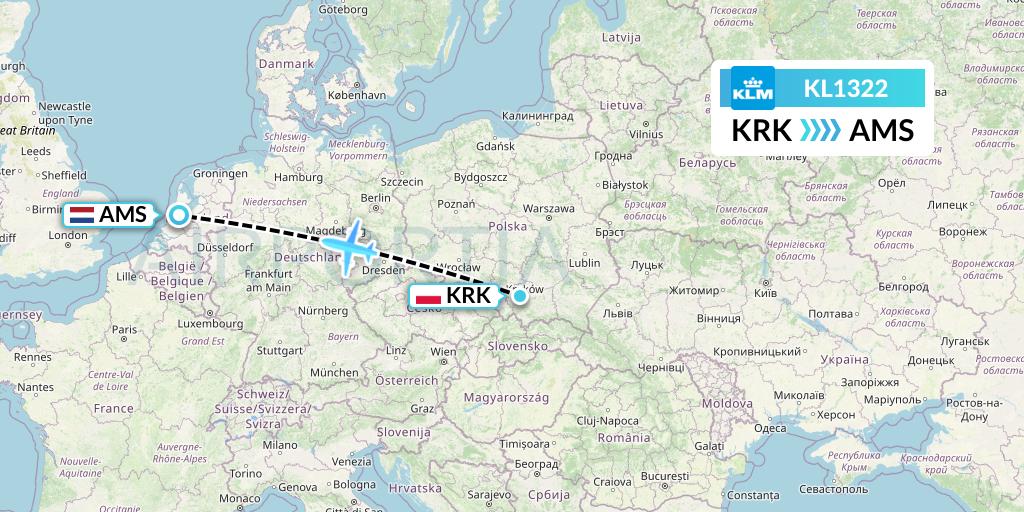 KL1322 KLM Flight Map: Krakow to Amsterdam