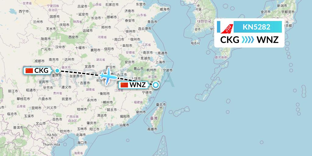 KN5282 China United Airlines Flight Map: Chongqing to Wenzhou