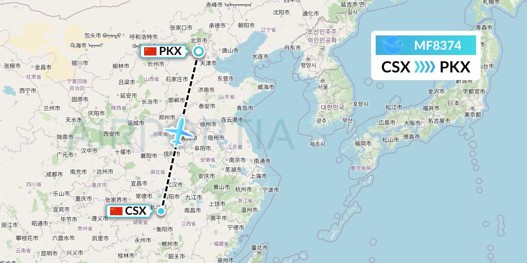 MF8374 Xiamen Airlines Flight Map: Changsha to Beijing