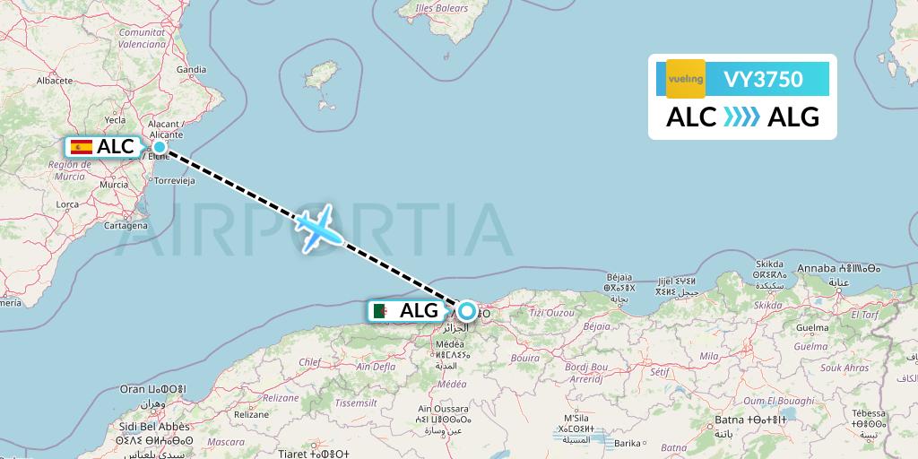 VY3750 Vueling Flight Map: Alicante to Algiers