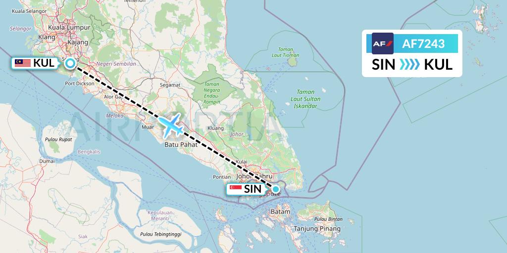 AF7243 Air France Flight Map: Singapore to Kuala Lumpur