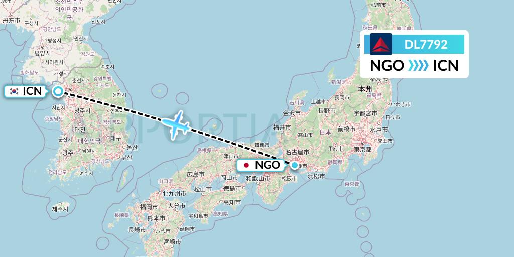 DL7792 Delta Air Lines Flight Map: Nagoya to Seoul