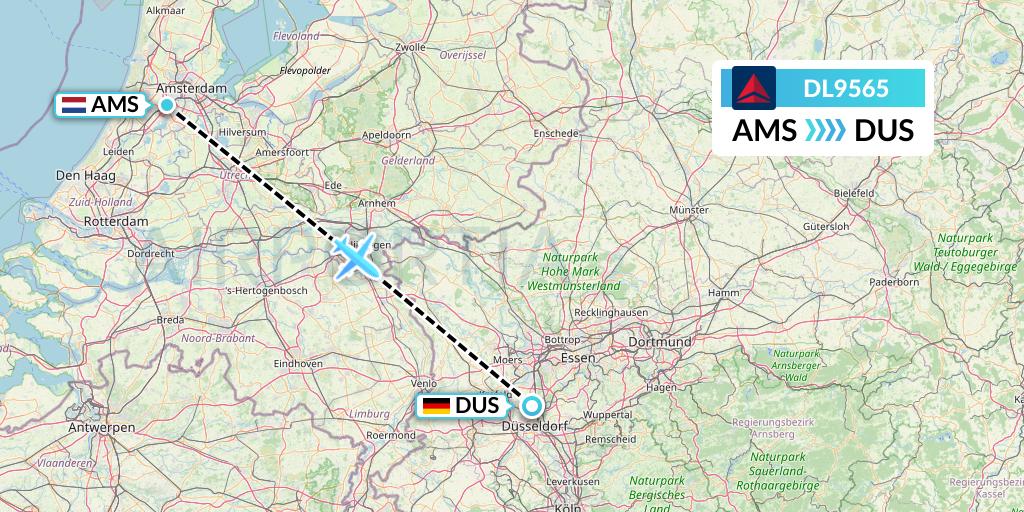 DL9565 Delta Air Lines Flight Map: Amsterdam to Dusseldorf