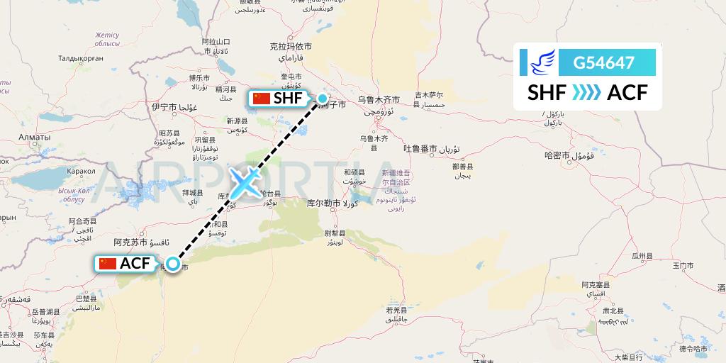 G54647 China Express Airlines Flight Map: Shihezi to Aksu