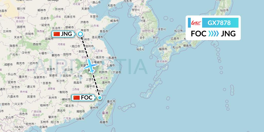 GX7878 GX Airlines Flight Map: Fuzhou to Jining