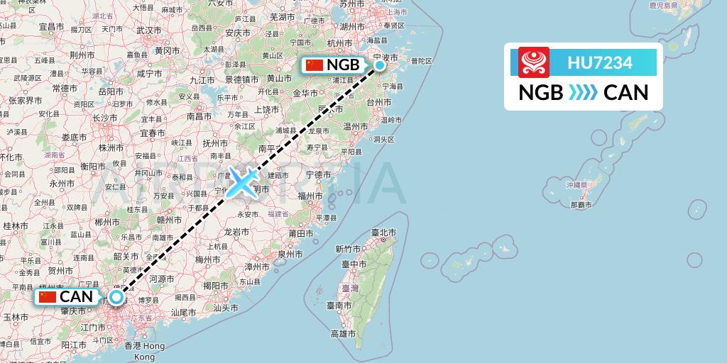 HU7234 Hainan Airlines Flight Map: Ningbo to Guangzhou