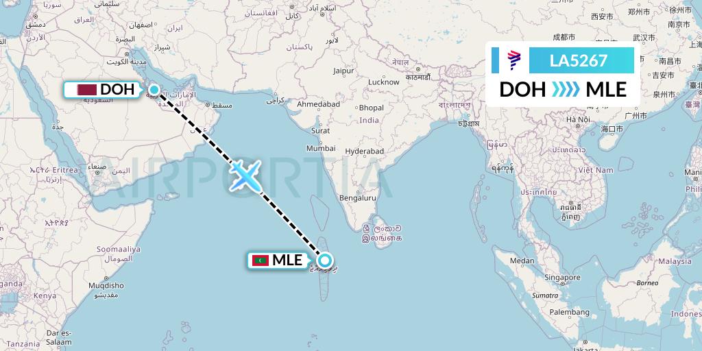 LA5267 LAN Airlines Flight Map: Doha to Male