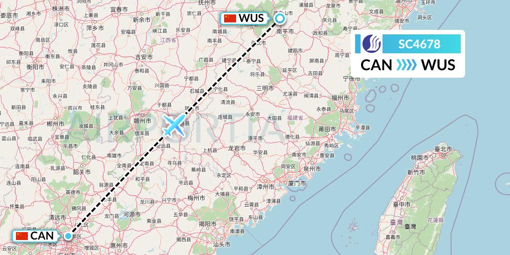 SC4678 Shandong Airlines Flight Map: Guangzhou to Wuyishan