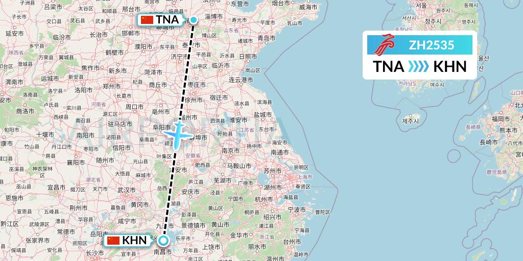 ZH2535 Shenzhen Airlines Flight Map: Jinan to Nanchang