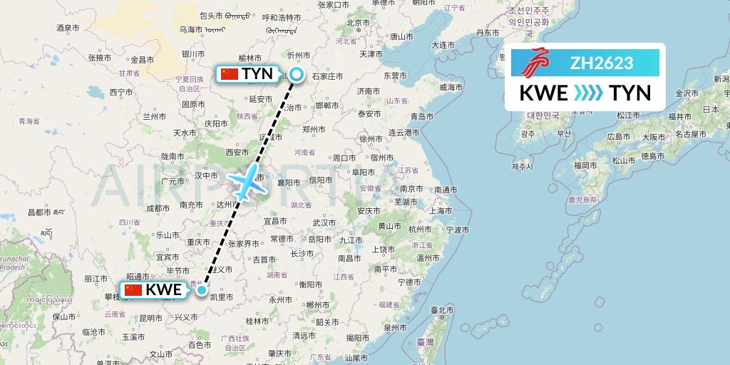 ZH2623 Shenzhen Airlines Flight Map: Guiyang to Taiyuan