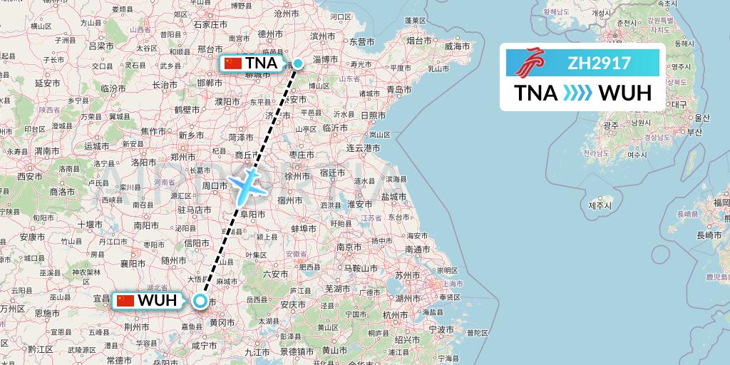ZH2917 Shenzhen Airlines Flight Map: Jinan to Wuhan