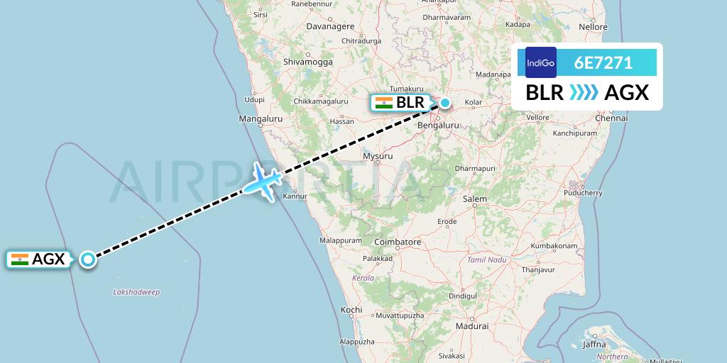 6E7271 IndiGo Airlines Flight Map: Bangalore to India