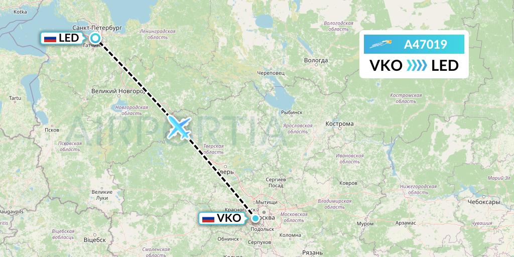 A47019 Azimuth Airlines Flight Map: Moscow to St. Petersburg