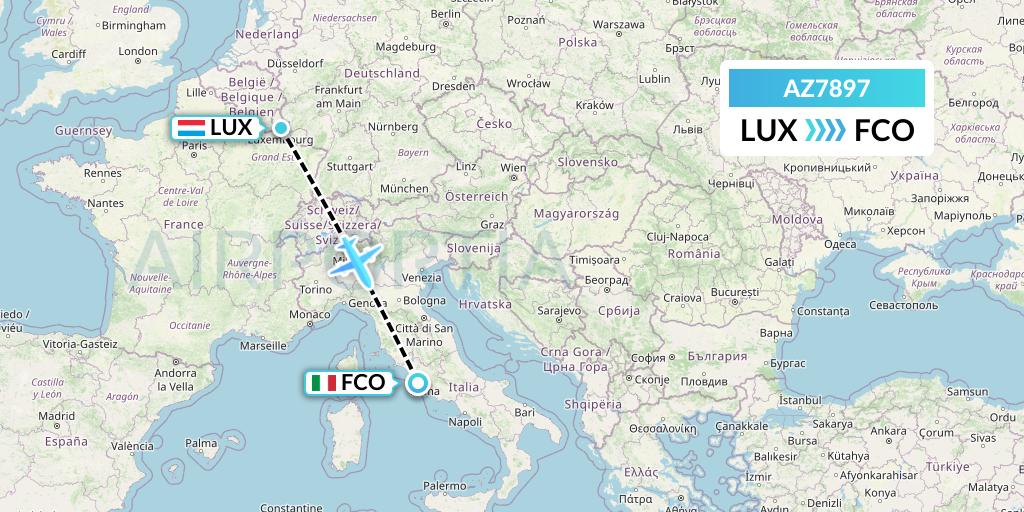 AZ7897 ITA Airways Flight Map: Luxembourg to Rome