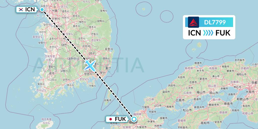 DL7799 Delta Air Lines Flight Map: Seoul to Fukuoka