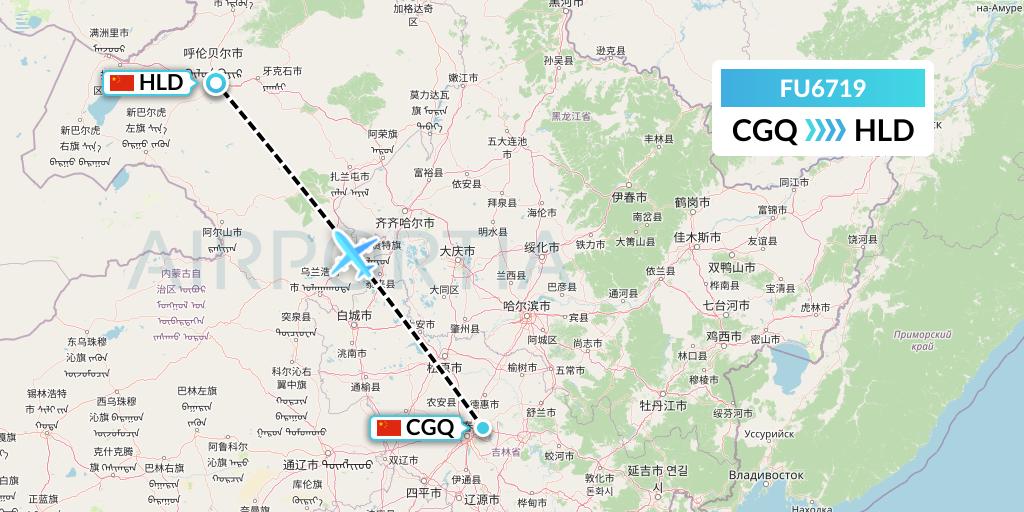 FU6719 Fuzhou Airlines Flight Map: Changchun to Hailar