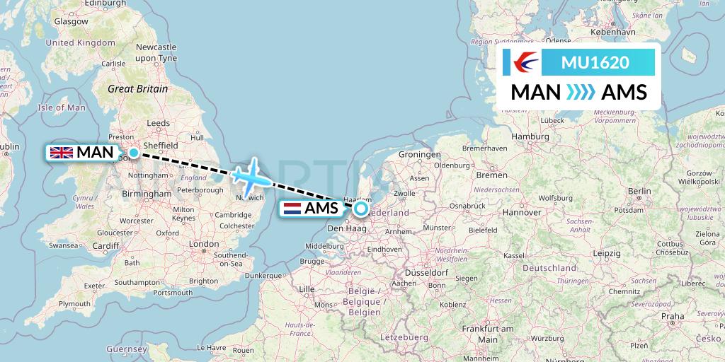 MU1620 China Eastern Airlines Flight Map: Manchester to Amsterdam
