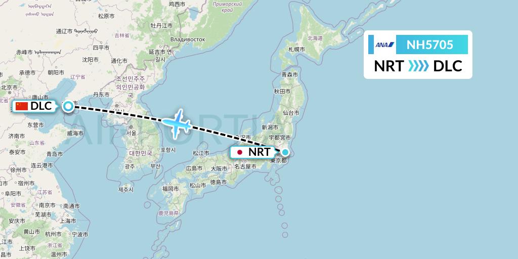 NH5705 All Nippon Airways Flight Map: Tokyo to Dalian