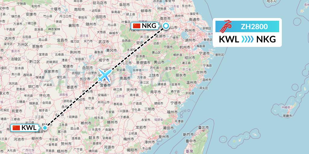 ZH2800 Shenzhen Airlines Flight Map: Guilin to Nanjing