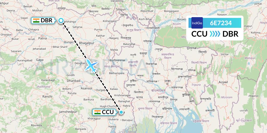 6E7234 IndiGo Airlines Flight Map: Kolkata to Darbhanga