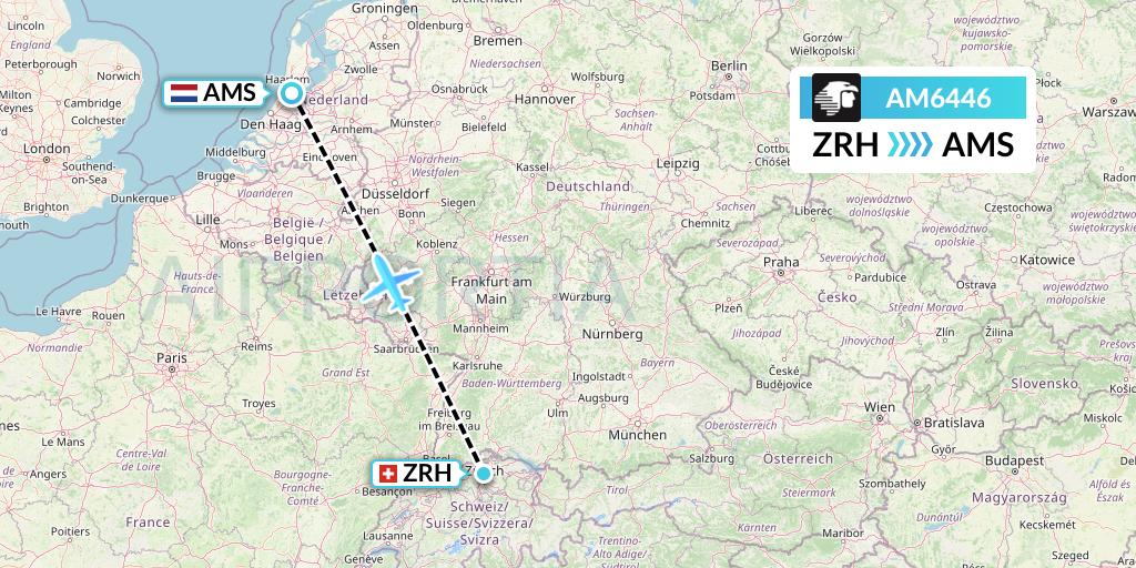 AM6446 Aeromexico Flight Map: Zurich to Amsterdam