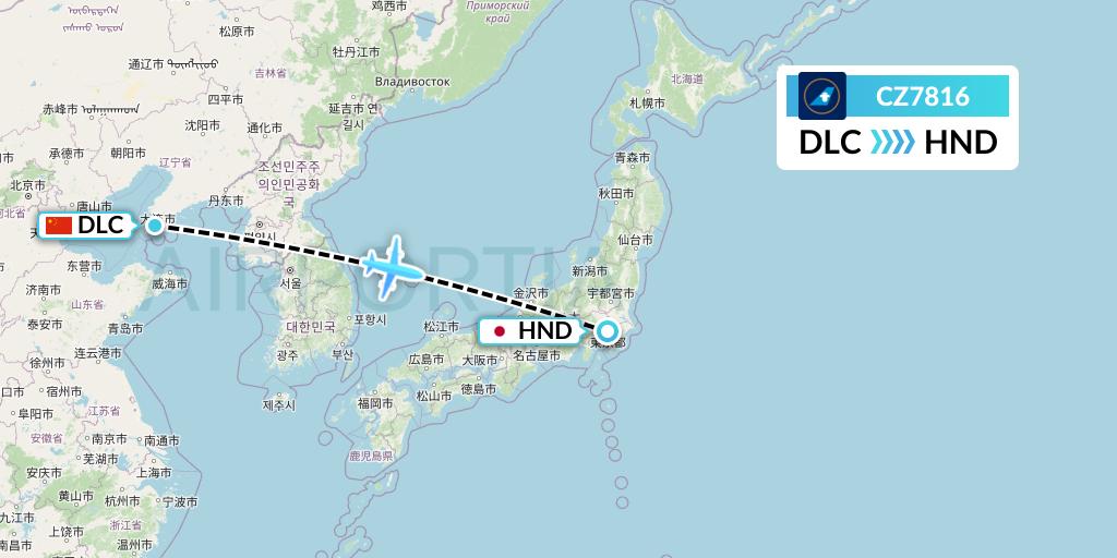 CZ7816 China Southern Airlines Flight Map: Dalian to Tokyo
