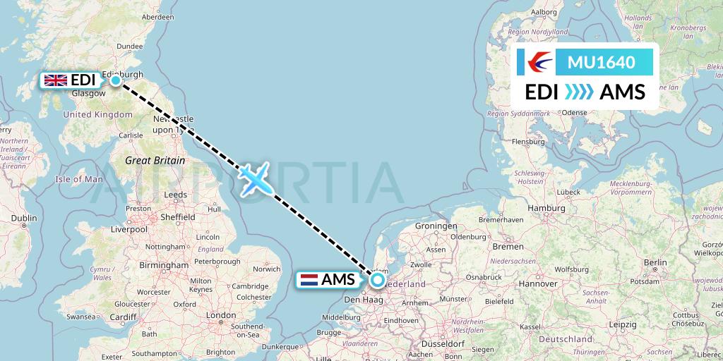 MU1640 China Eastern Airlines Flight Map: Edinburgh to Amsterdam