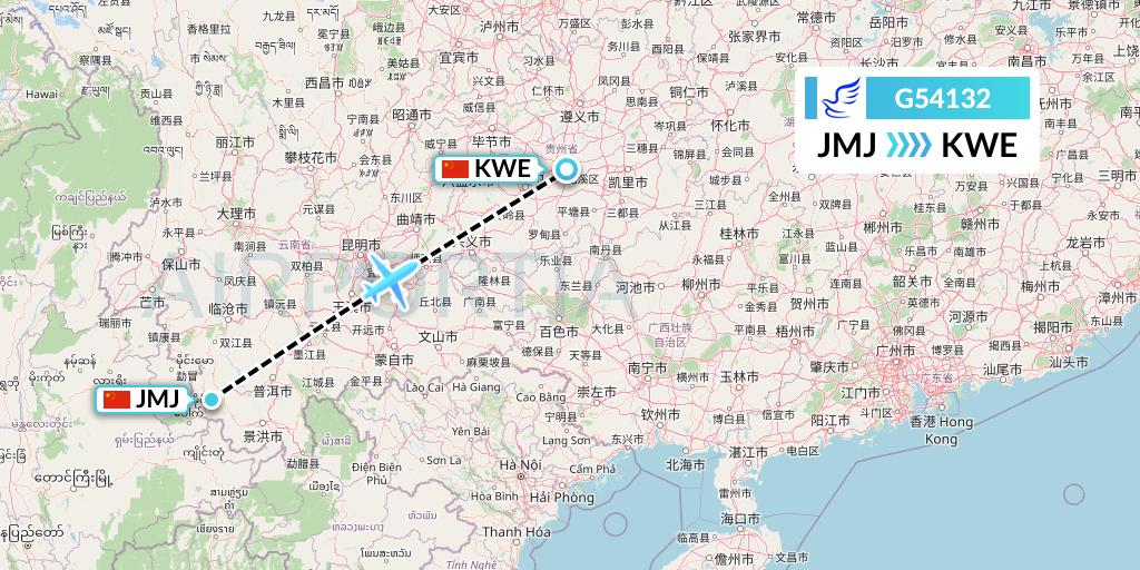 G54132 China Express Airlines Flight Map: Pu'er to Guiyang