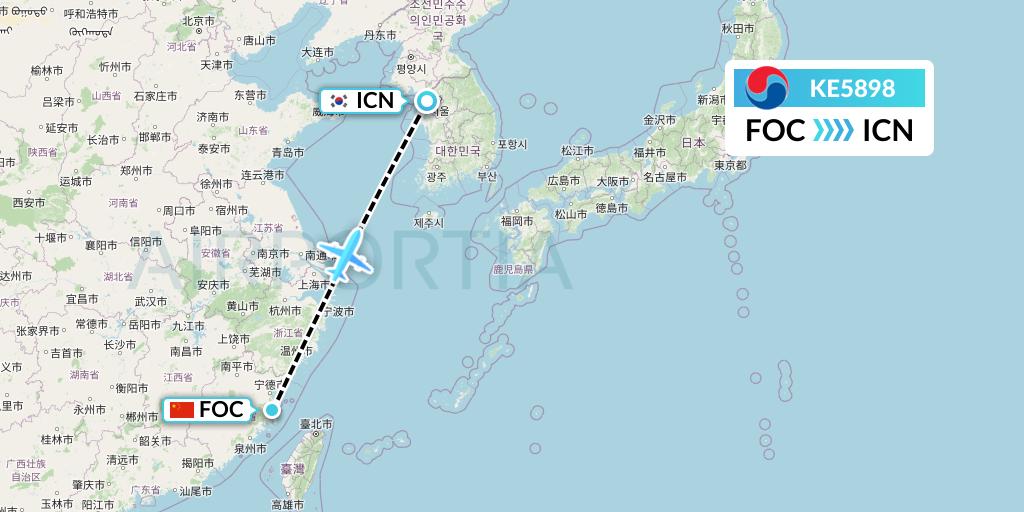 KE5898 Korean Air Flight Map: Fuzhou to Seoul