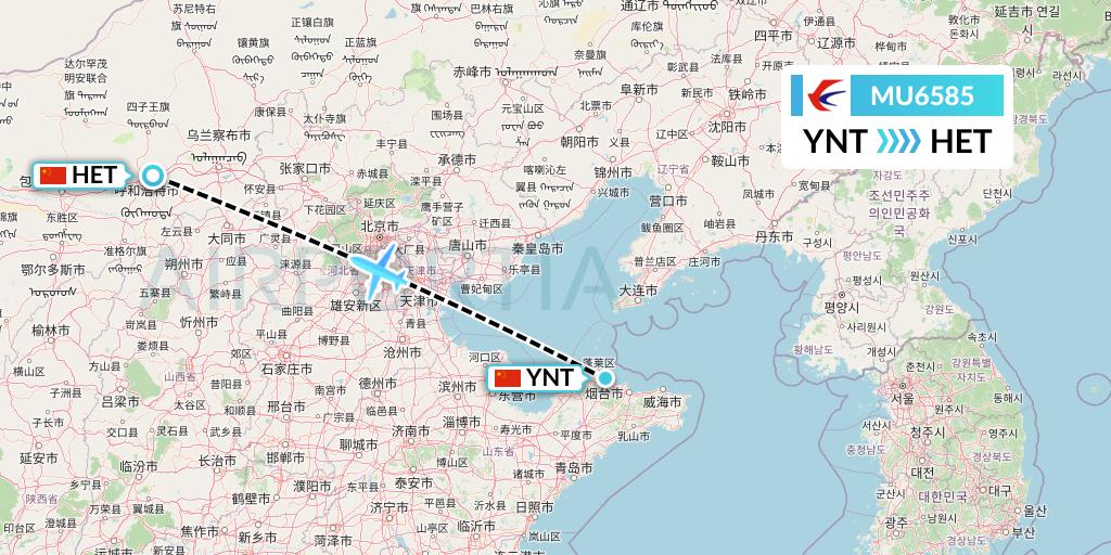 MU6585 China Eastern Airlines Flight Map: Yantai to Hohhot