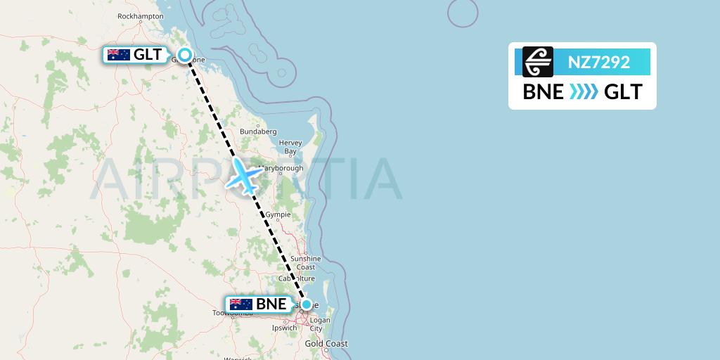 NZ7292 Air New Zealand Flight Map: Brisbane to Gladstone